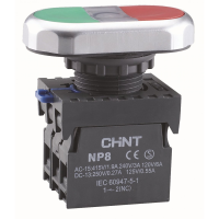 Двойная кнопка CHINT NP8-11SD, «Пуск-Стоп», с зеленой подсветкой 230 В, 1NO+1NC, IP65