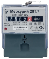 Счетчик однофазный однотарифный Меркурий 201.7, 230 В, 60 А, механическое табло