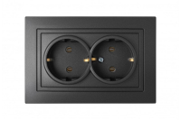 Розетка 2-местная Bylectrica УЮТ РС16-348, 16 А, 250 В, с заземлениием, графит