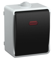 Выключатель 1-клавишный проходной IEK FORS ВС20-1-1-ФСр, с индикацией, накладной, серый, IP54