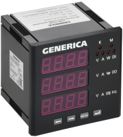 Мультиметр цифровой щитовой GENERICA, трехфазный, RS-485, LED, 96х96 мм, IP40