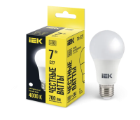 Лампа светодиодная IEK A60, 7 Вт, 230 В, 4000 К, E27