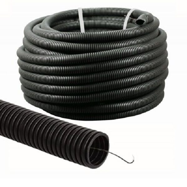 Труба гофрированная ПВХнг d=25мм с зондом (75м/бухта) черный IP55 Sirius