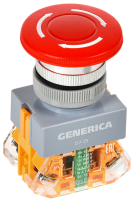 Кнопка грибковая GENERICA D7-ZS, с фиксацией, 1NO+1NC, красная, IP40