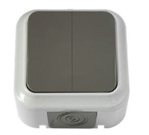 Выключатель 2-клавишный ПРАЛЕСКА АКВА А56-224(03) 10А 250V накладной серый IP54 Bylectrica