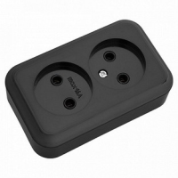 Розетка 2-местная Bylectrica ПРАЛЕСКА РА16-260, 16 А, 250 В, без заземления, накладная, черный, IP20