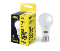 Лампа светодиодная IEK A60, 7 Вт, 230 В, 3000 К, E27