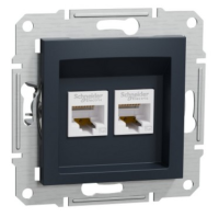 Розетка компьютерная Schneider Electric Asfora, 2 х RJ45, Cat. 5e, антрацит