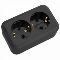 Розетка 2-местная Bylectrica ПРАЛЕСКА РА16-261, 16 А, 250 В, с заземлением, накладная, черный, IP20