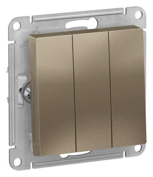 Выключатель 3-клавишный AtlasDesign, схема 1, шампань