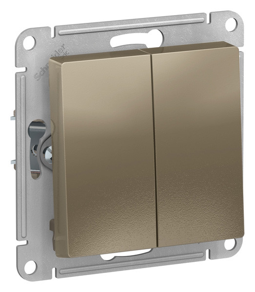 Выключатель 2-клавишный AtlasDesign, схема 1, шампань