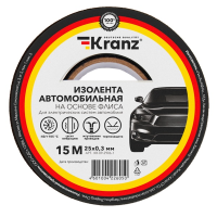 Изолента автомобильная KRANZ, 0.3х19 мм, флис, 15 м, черный