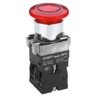 Кнопка грибковая CHINT NP2-BW4462, без фиксации, с подсветкой, 1NC, красная, IP40