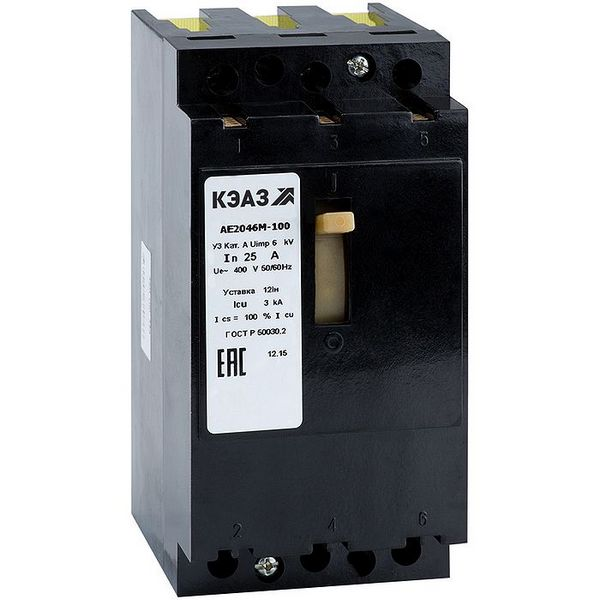 Автоматический выключатель силовой АЕ2056М-100 3Р 25А 4кА (Уст.=12Iн) 400VAC У3 КЭАЗ