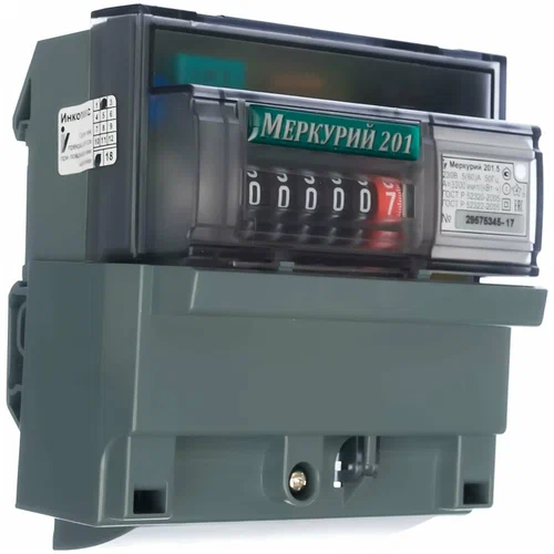 Счетчик однофазный однотарифный Меркурий 201.5, 230 В, 60 А, механическое табло
