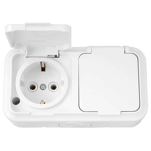 Розетка 2-местная ПРАЛЕСКА АКВА РА16-303 16А 2Р+РЕ 250V накладная белый IP54 Bylectrica