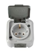 Розетка 1-местная Bylectrica ПРАЛЕСКА АКВА РА16-297, 16 А, 250 В, с заземлением, накладная, серый, IP54