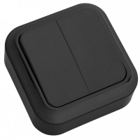 Выключатель 2-клавишный Bylectrica ПРАЛЕСКА А5 6-134, накладной, черный, IP20