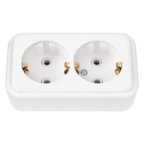 Розетка 2-местная ПРАЛЕСКА РА16-261 16А 2Р+РЕ 250V накладная белый IP20 Bylectrica