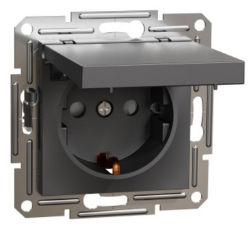 Розетка с заземлением Schneider Electric Asfora, 16 А, с крышкой, антрацит