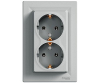 Розетка 2-местная с заземлением Schneider Electric Asfora, 16 А, алюминий