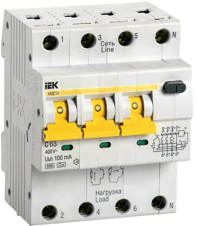 Автоматический выключатель дифференциального тока АВДТ 34 C63 100мА тип A KARAT IEK