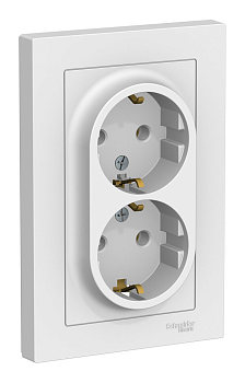 Розетка 2-местная AtlasDesign, 16 А, с заземлением, с рамкой, белый