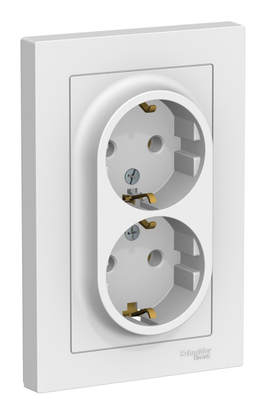 Розетка 2-местная AtlasDesign, 16 А, с заземлением, с рамкой, белый