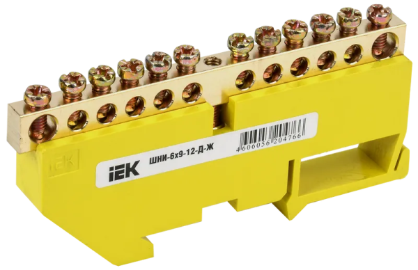 Шина PE "земля" ШНИ-6х9-12-Д-Ж 100А 12хМ4 на DIN-изоляторе желтый IEK