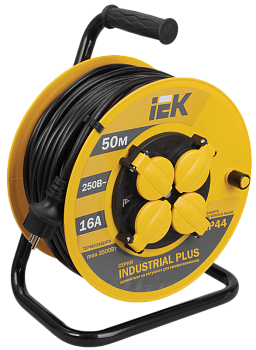 Удлинитель на катушке IEK Industrial plus УК50, 4 розетки, 50 м, 3х1.5 мм², 16 А, IP44