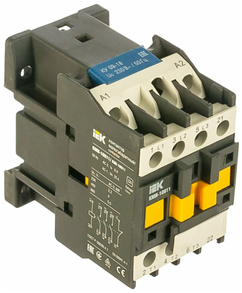 Контактор IEK КМИ-10911, 3Р, 9 А, 4 кВт, АС-3, напряжение управления 230 В АС, 1NC