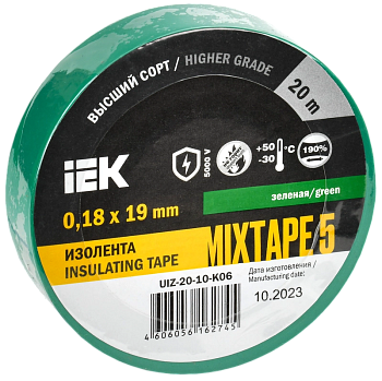 Изолента MIXTAPE5 0.18х19мм 5кВ зеленая 20м (-30..+50С) IEK