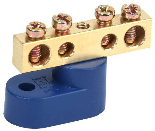 Шина N "ноль" ШНИ-6х9-4-У1-С 100А 4хМ4 на одном угловом изоляторе синий IEK