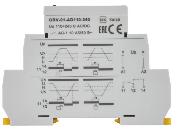 Реле контроля напряжения ORV-01 L+N 10А Uконтр=110-240V AC/DC 1SPDT с блокировкой IEK