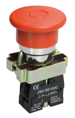 Кнопка грибковая IEK LAY5-BT42, с фиксацией, 1NC, красная, IP40