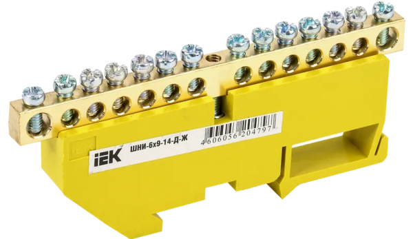 Шина PE "земля" ШНИ-6х9-14-Д-Ж 100А 14хМ4 на DIN-изоляторе желтый IEK