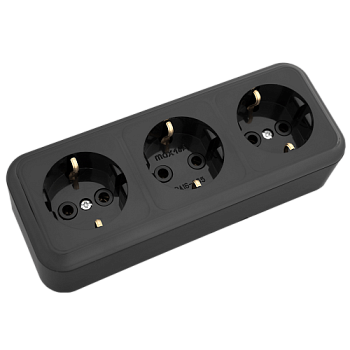 Розетка 3-местная ПРАЛЕСКА РА16-265-Ч 16А 2Р+РЕ 250V накладная черный IP20 Bylectrica