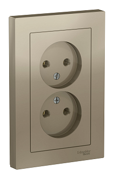 Розетка 2-местная AtlasDesign, 16 А, без заземления, с рамкой, шампань
