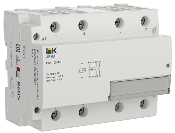 Контактор модульный ARMAT KMR 4Р 100А АС-7 4NO Uупр=24V AC/DC IEK