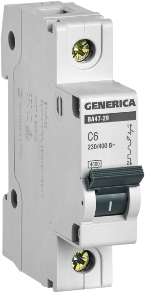 Автоматический выключатель ВА47-29 1Р 6А 4.5кА С GENERICA