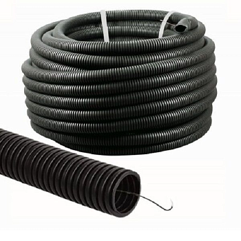 Труба гофрированная ПВХнг d=25мм с зондом (75м/бухта) черный IP55 Sirius