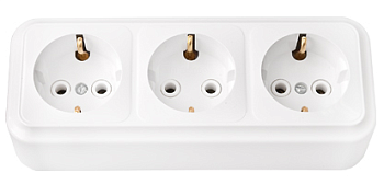 Розетка 3-местная ПРАЛЕСКА РА16-265-Б 16А 2Р+РЕ 250V накладная белый IP20 Bylectrica