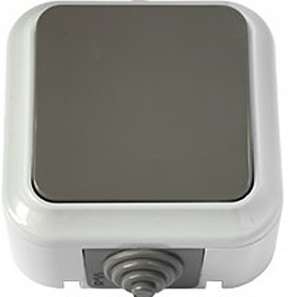 Выключатель 1-клавишный ПРАЛЕСКА АКВА А16-222(03) 10А 250V накладной серый IP54 Bylectrica