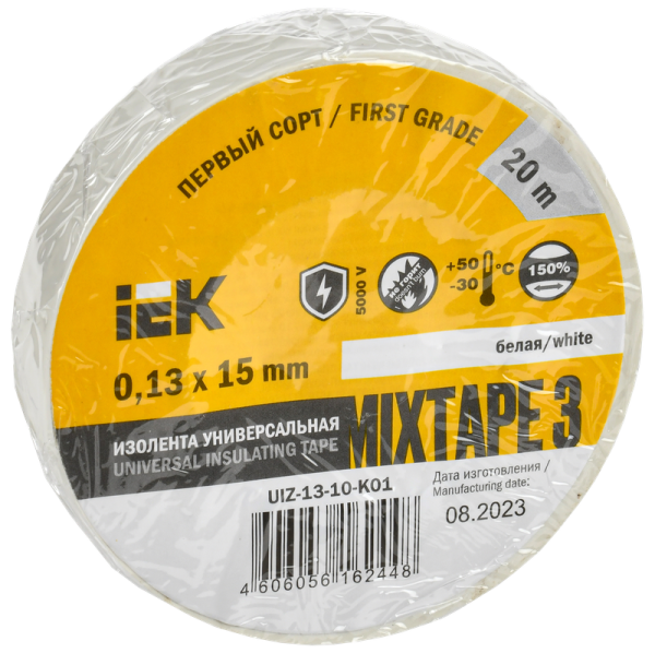 Изолента MIXTAPE3 0.13х15мм 5кВ белая 20м (-30..+50С) IEK