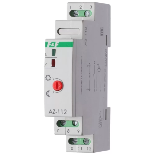 Фотореле F&F AZ-112, 16 А, 1NO, 230 В, выносной фотодатчик, IP20, на DIN-рейку