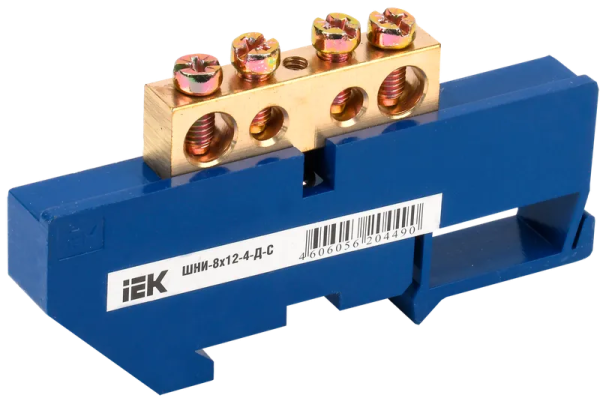 Шина N "ноль" ШНИ-8х12-4-Д-С 125А 4хМ4 на DIN-изоляторе синий IEK