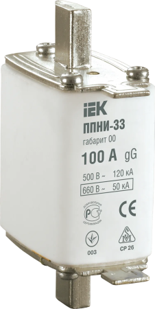 Плавкая вставка предохранителя IEK ППНИ-33, габарит 00, 100 А — фото, характеристики