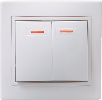 Выключатель 2-клавишный KVARTA ВС10-2-1-КБ, 10 А, 250 В, индикация, белый, GENERICA