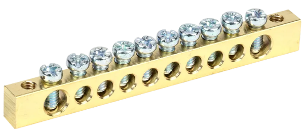 Шина PEN "земля-ноль" 6х9мм 10/2 100А 10хМ4 крепеж по краям IEK