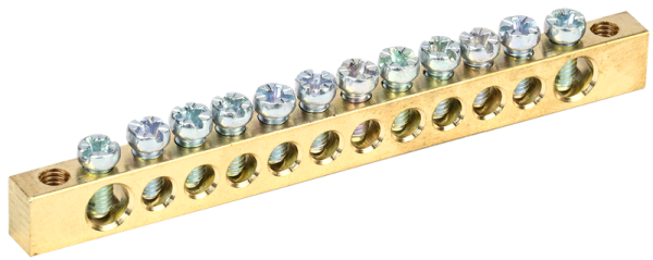 Шина PEN "земля-ноль" 6х9мм 12/2 100А 12хМ4 крепление по краям IEK